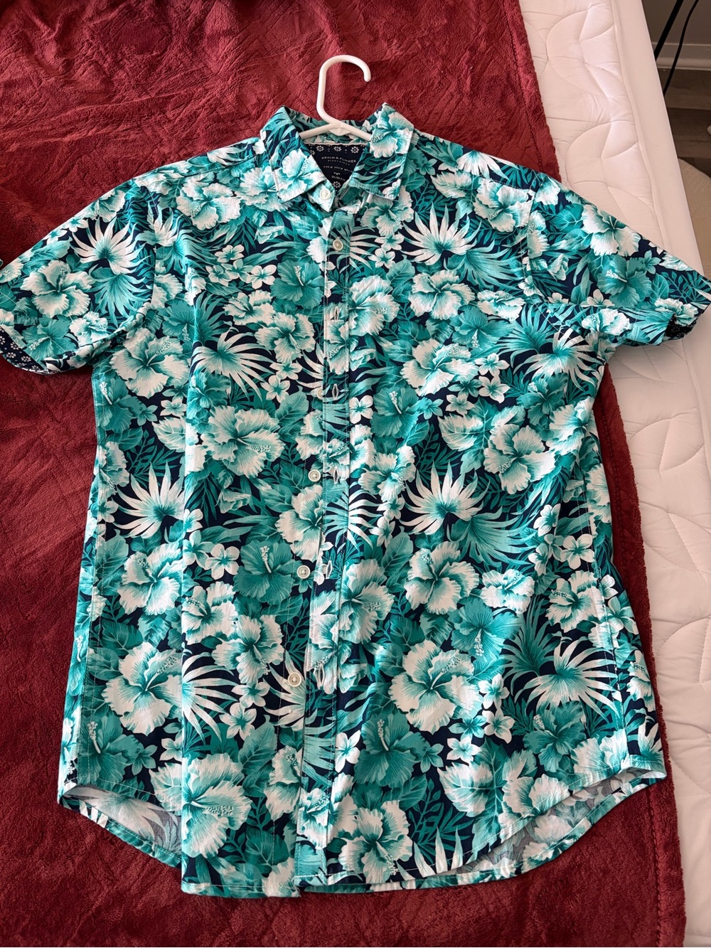 Casual Teal Floral Short-Sleeve Button-Down Shirt